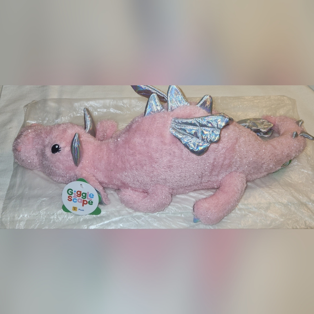 GiggleScape 20 Inch Pink Plush Dragon with Silver Accents NWT